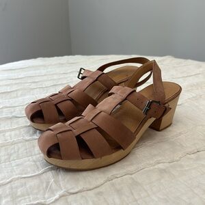 Madewell leather wooden heel The Fisherman Sandal Clog sz 10 EUC